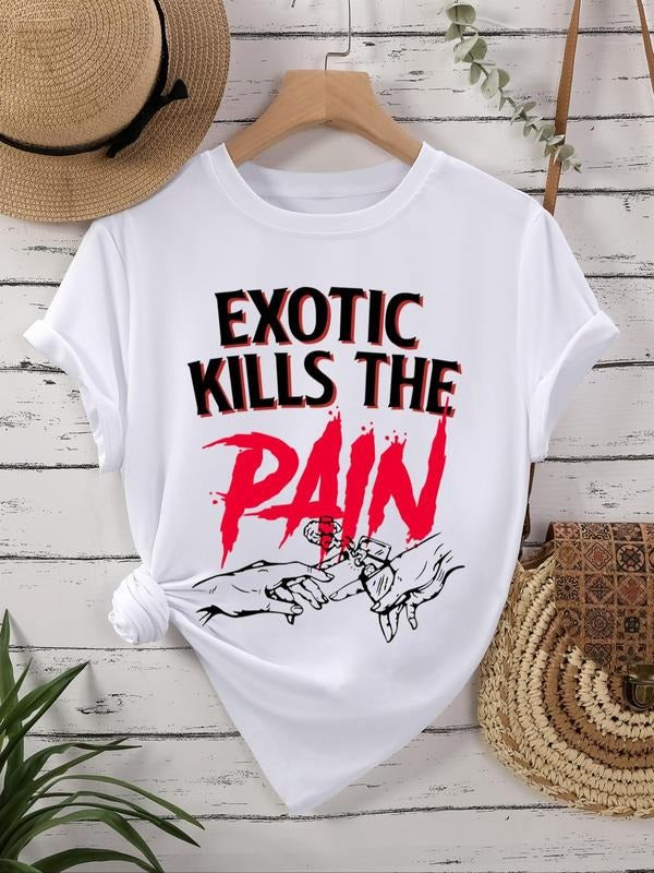 Women's Letter Graphic Round Neck Tee, Casual Fashion Hand Graphic Short Sleeve T-Shirt for Daily Wear, Ladies Clothes...
