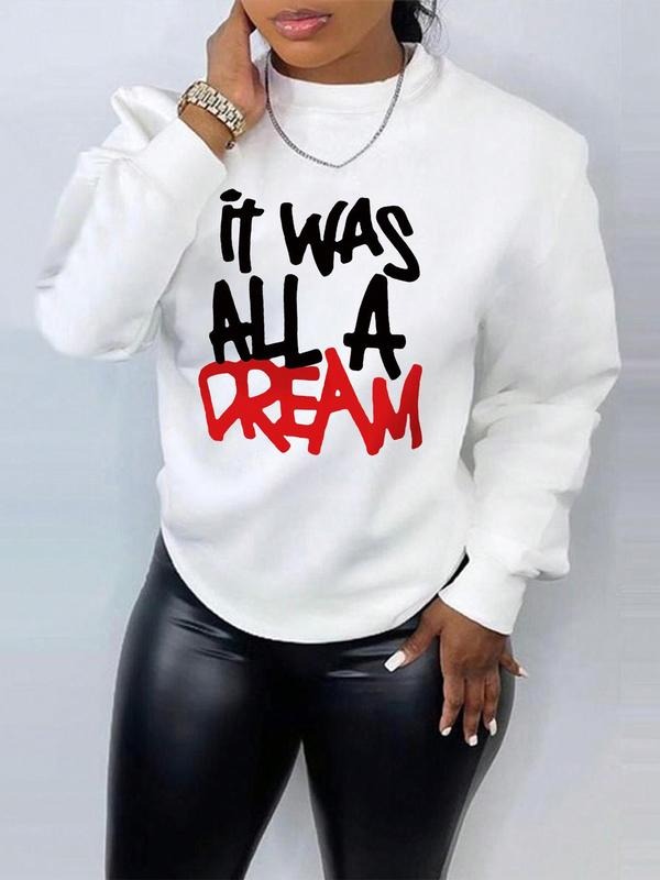 Women's Letter Print Crew Neck Sweatshirt, Casual Drop Shoulder Long Sleeve Pullover, Women's Fall & Winter Clothes for...