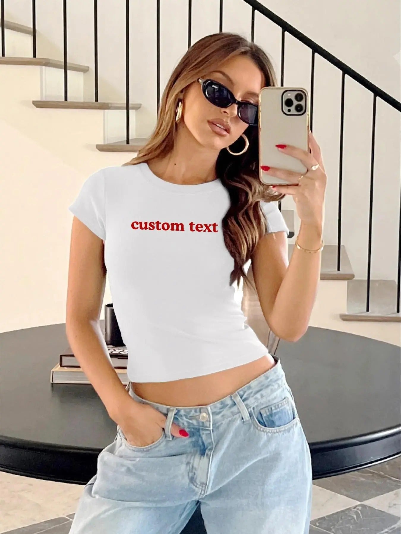 Women's Letter Print Crop Tee, Casual Short Sleeve Round Neck T-shirt for Spring & Fall, Women's Top for Daily Wear...