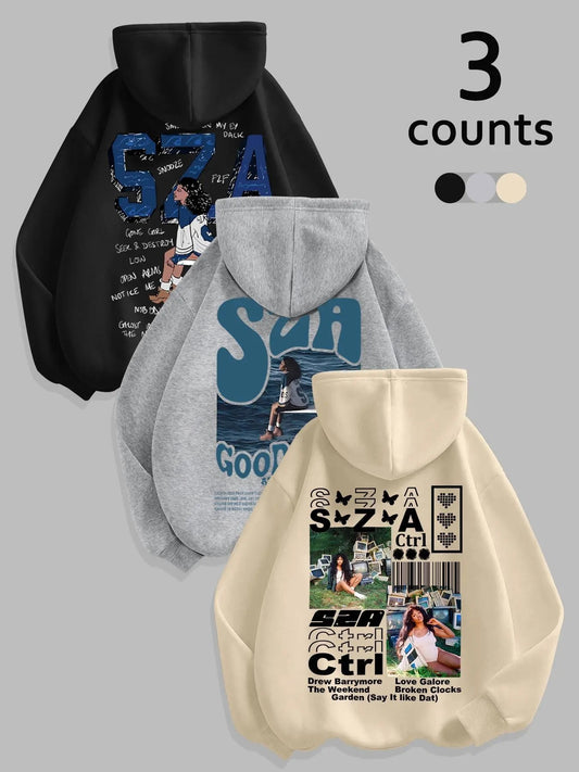 Women's Letter Print Drawstring Pocket Hoodie, Casual Warm Long Sleeve Hooded Sweatshirt Clothing for Daily Wear, Ladies Graphic Print Clothes for All Seasons