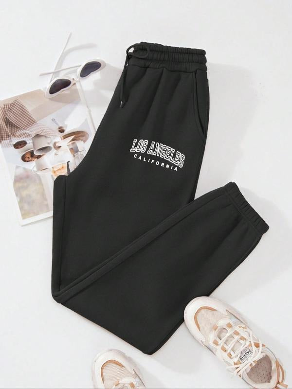 Women's Letter Print Drawstring Pocket Sweatpants, Casual Jogger Pants for Women, Women's Trousers for Spring & Fall...
