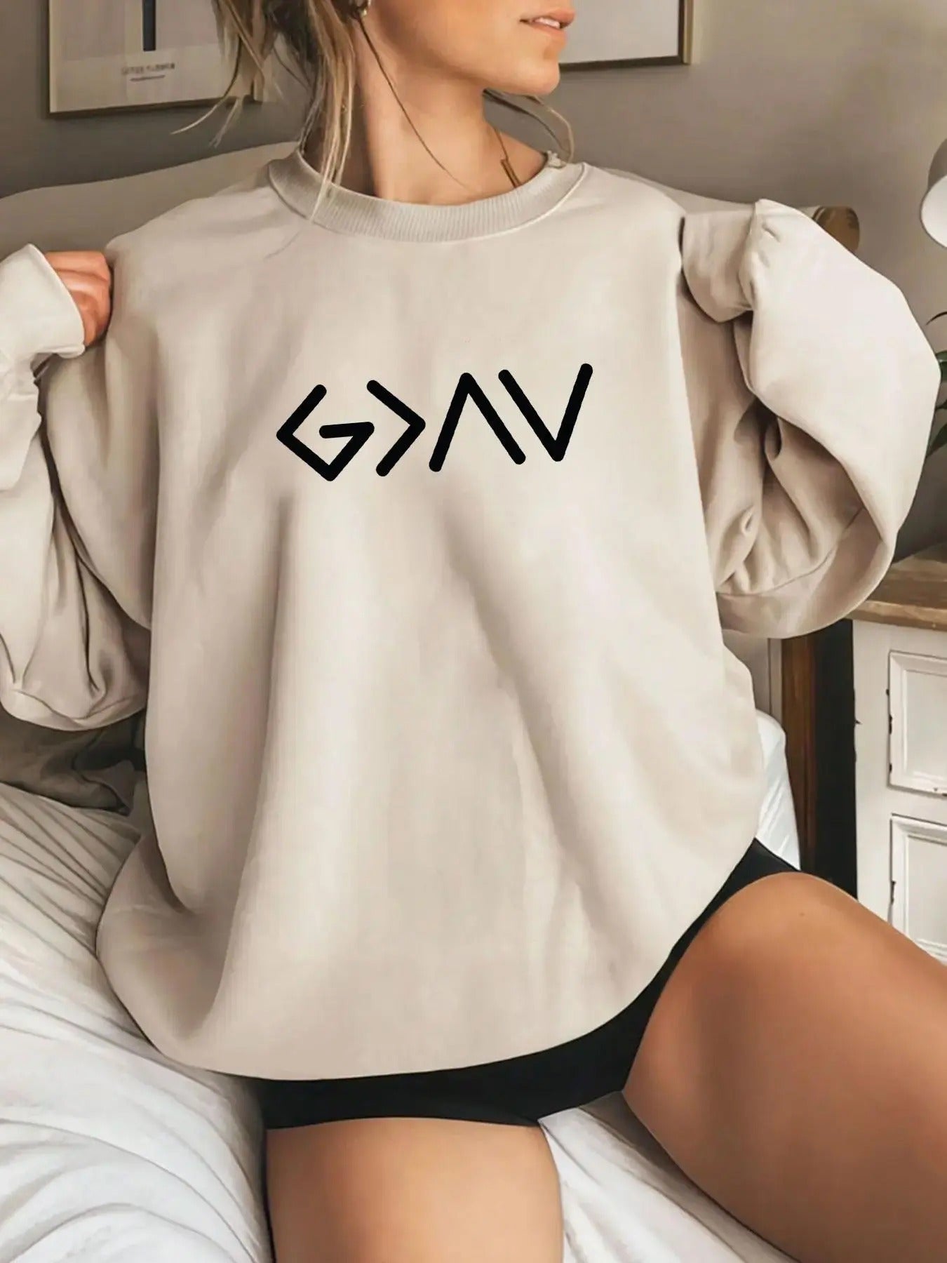 Women's Letter Print Drop Shoulder Sweatshirt, Casual Long Sleeve Round Neck Pullover for Fall & Winter, Women's Clothes...
