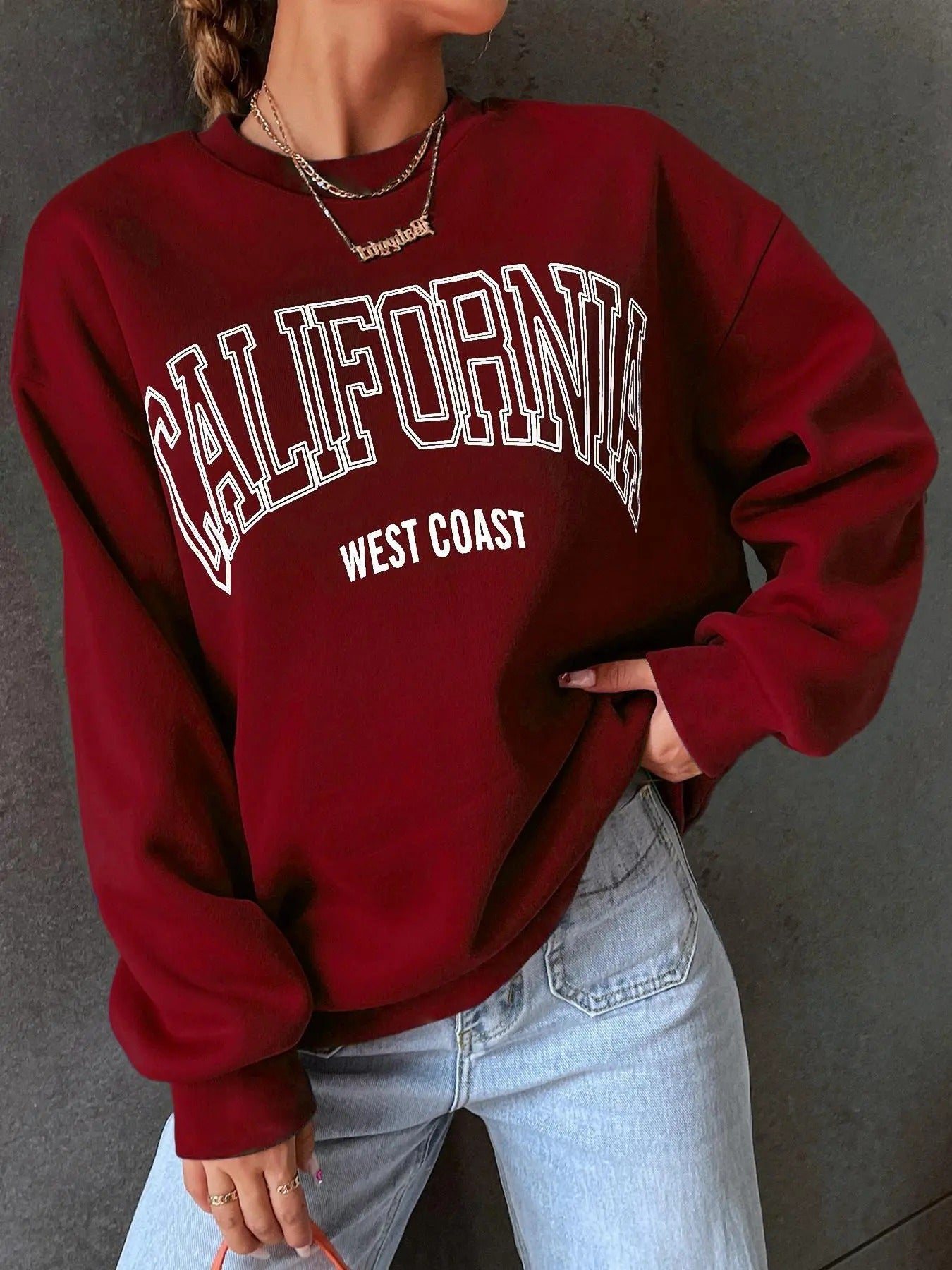 Women's Letter Print Drop Shoulder Sweatshirt, Casual Long Sleeve Round Neck Pullover for Spring & Fall, Ladies Clothes...