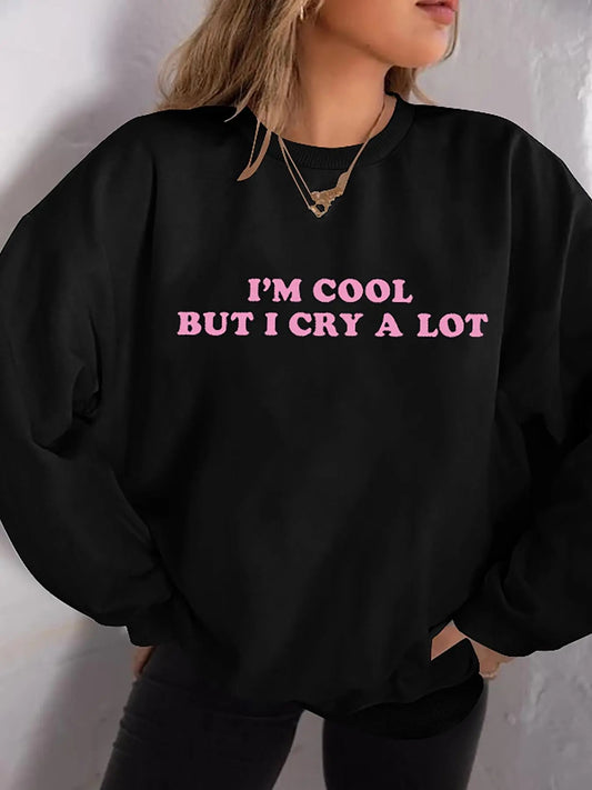 Women's Letter Print Drop Shoulder Sweatshirt, Trendy Casual Long Sleeve Round Neck Pullover for Spring & Fall, Ladies Clothes for Daily Wear