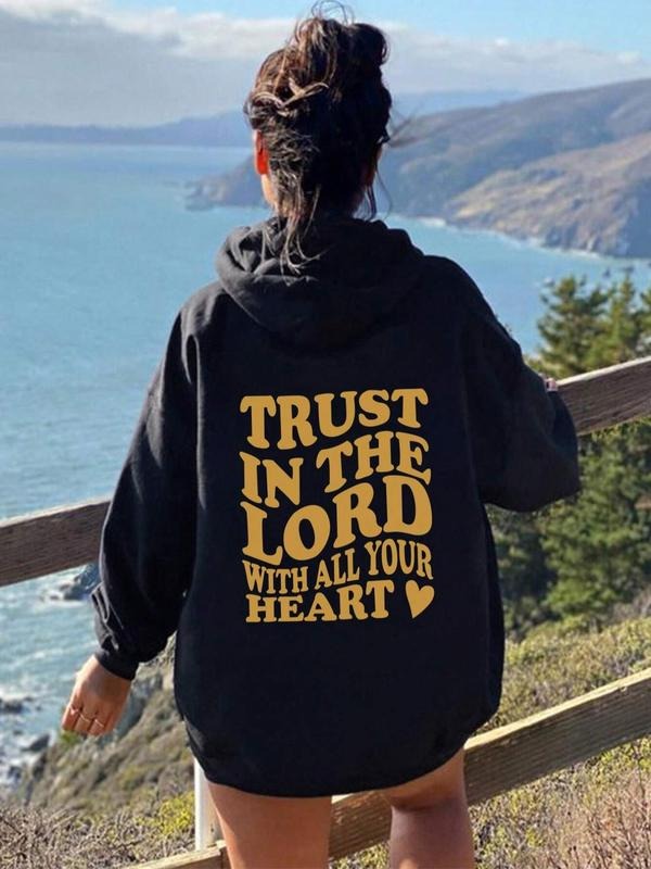 Women's Letter Print Hoodie, Casual Long Sleeve Hooded Sweatshirt for Fall & Winter, Women's Clothes for Daily...