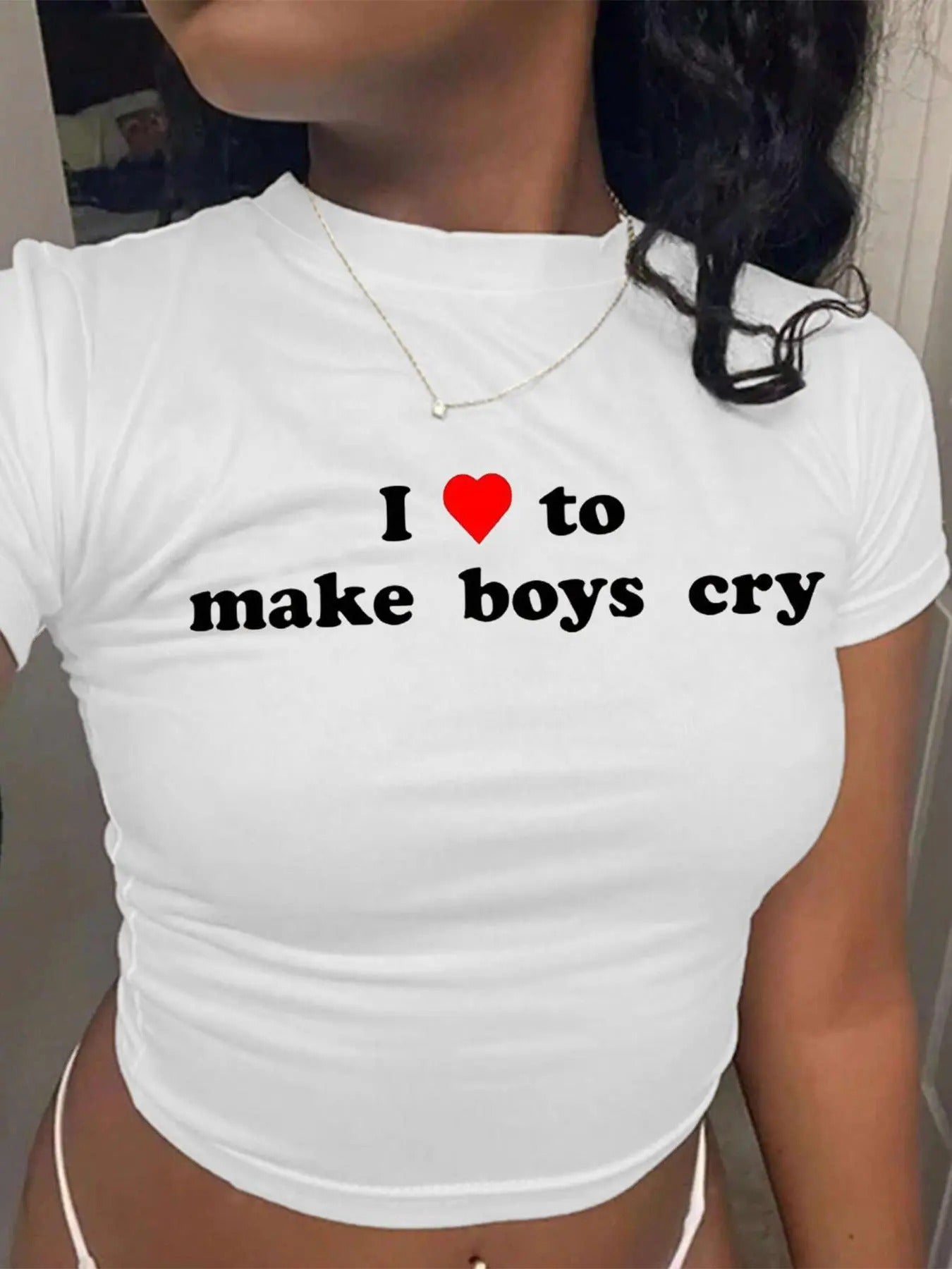 Women's Letter Print Round Neck Crop Tee, Casual Short Sleeve Crew Neck T-shirt for Summer, Fashion Women's Top for Daily...