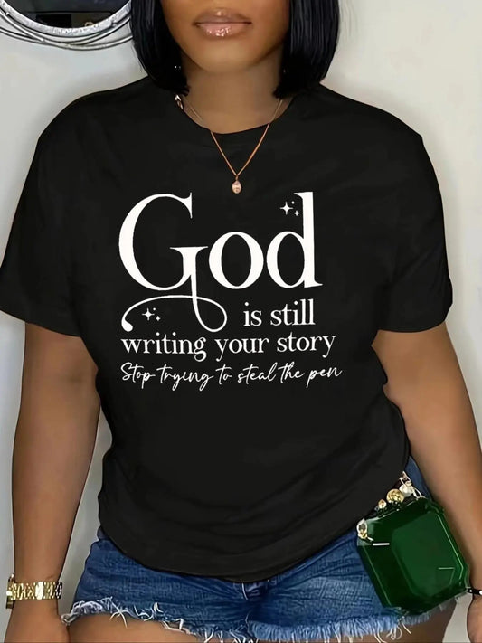 Women's Letter Print Round Neck Graphic Tee, Vintage Trendy Casual Short Sleeve T-shirt for Daily Wear, Ladies All-match Clothes Tops