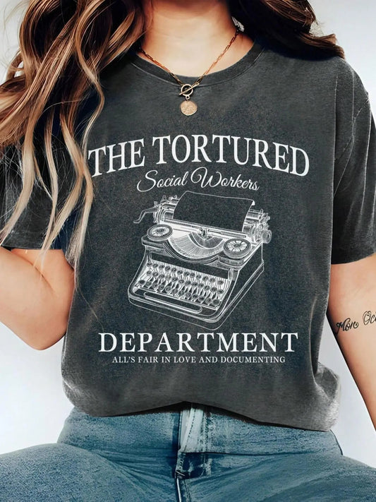 Women's Letter Print Round Neck Graphic Tee, Vintage Trendy Casual Short Sleeve T-shirt for Daily Wear, Ladies Tops for All Seasons