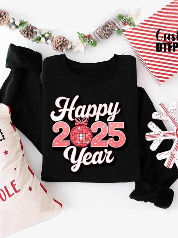 Women's Letter Print Round Neck Sweatshirt, Casual Long Sleeve Crew Neck Pullover for Fall & Winter, Women's Clothes for...