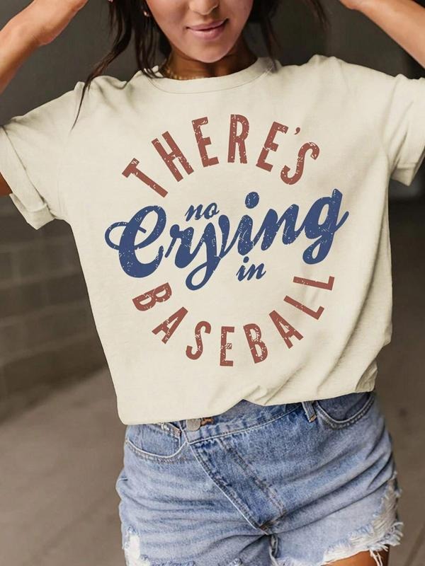 Women's Letter Print Round Neck Tee, Casual Short Sleeve Crew Neck T-Shirt for Summer, Fashion Women's Top for Daily Wear...