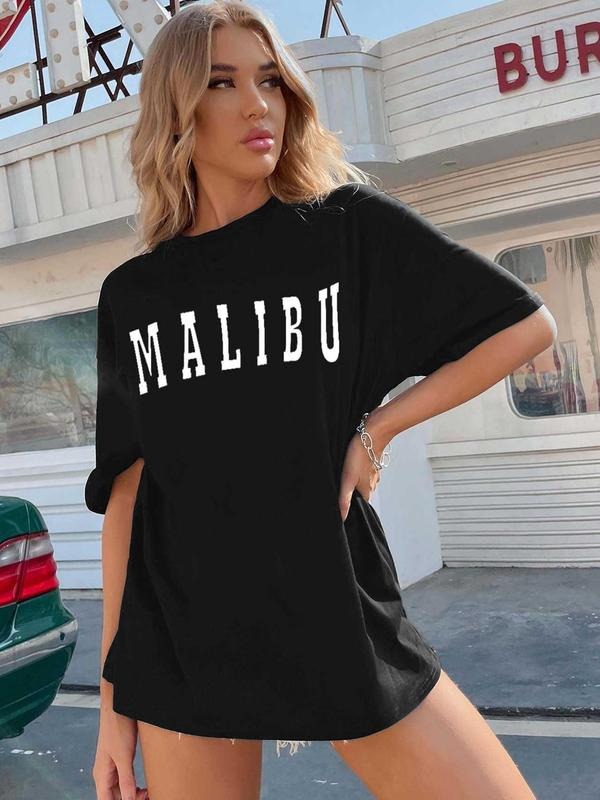 Women's Letter Print Round Neck Tee, Casual Short Sleeve Crew Neck T-Shirt for Summer, Fashion Women's Top for Daily...