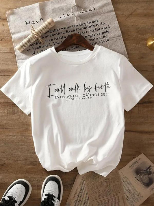 Women's Letter Print Round Neck Tee, Casual Short Sleeve Crew Neck T-shirt for Daily Wear, Ladies Clothes for All Seasonsstyle{n002}5