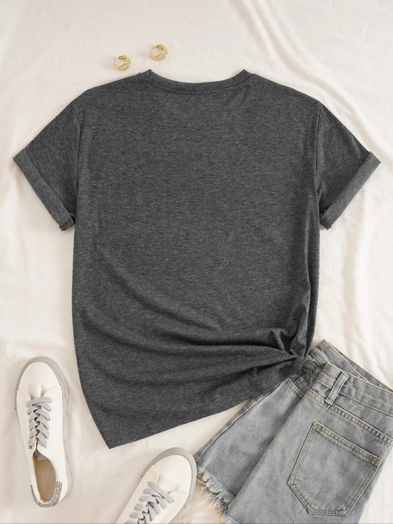 Women's Letter Print Round Neck Tee, Casual Short Sleeve Crew Neck T-shirt for Spring & Fall, Fashion Women's Top for...