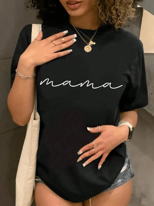 Women's Letter Print Round Neck Tee, Fashion Casual Short Sleeve T-shirt, Ladies Summer Clothes for Daily Wearstyle{n002}5