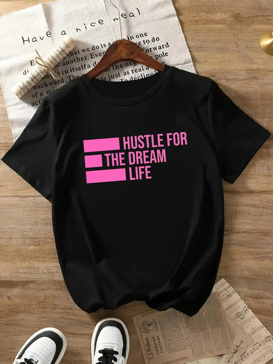 Women's Letter Print Round Neck Tee, Trendy Casual Short Sleeve T-shirt for Daily Wear, Ladies All Seasons Outfit