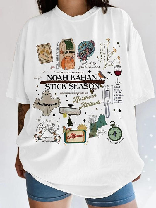Women's Letter Print Round Neck Tee, Vintage Trendy Casual Short Sleeve T-shirt for Daily Wear, Ladies All Seasons Clothes