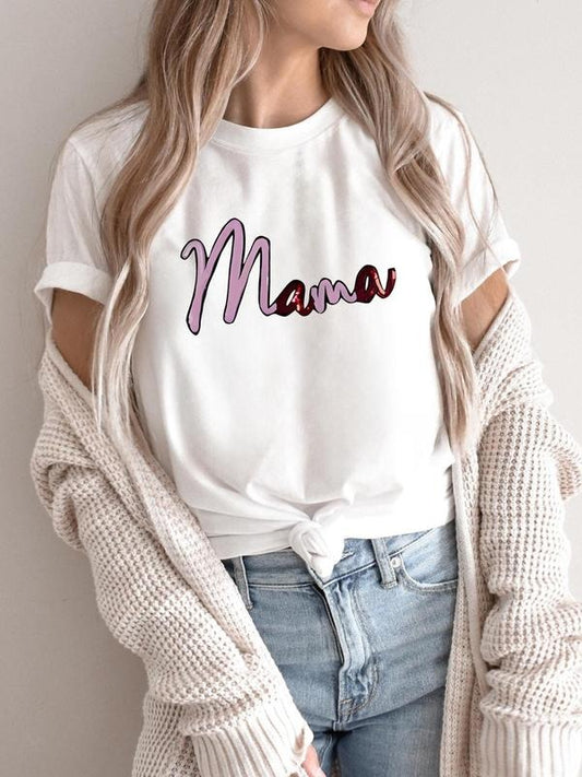Women's Letter Print Round Neck Tee, Vintage Trendy Casual Short Sleeve T-shirt for Daily Wear, Ladies Summer Top