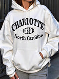 Women's Letter Print Vintage Hoodie, Casual Long Sleeve Hooded Sweatshirt for Fall & Winter, Fashion Ladies' Top for Daily Wear