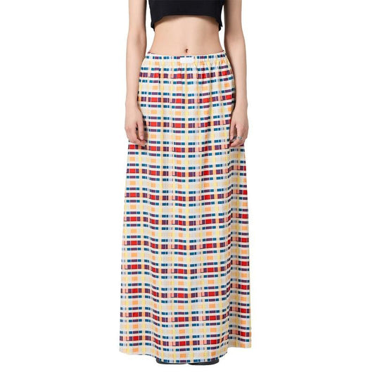 Women's Long Skirts Plaid Elastic Waist A-line Skirts Spring Summer Casual Skirts Streetwear Cotton Womenswear