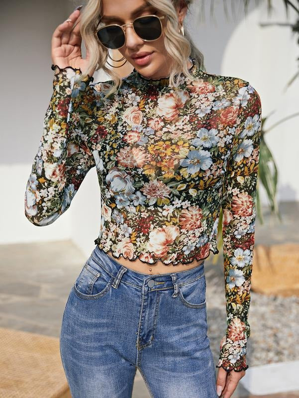 Women's Long Sleeve See Though Sheer Mesh Crop Tee Tops Hoodie, Sweatshirt | DripVista.com