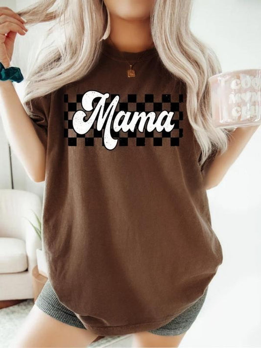 Women's Mama & Letter Print Round Neck Graphic Tee, Vintage Trendy Casual Figure Graphic Short Sleeve T-shirt for Daily Wear, Ladies Summer Outfit, Top