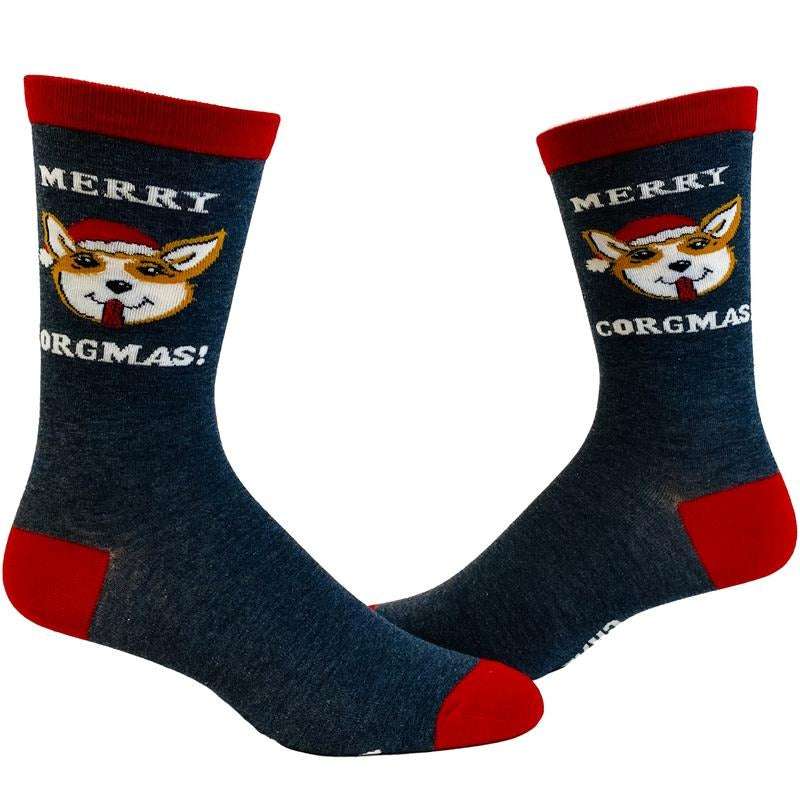 Women's Merry Corgmas Socks Funny Christmas Corgi Pet Dog Novelty Footwear Funny Graphic Socks Comfortable Fitted Spandex...