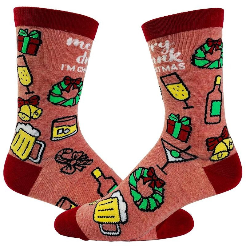 Women's Merry Drunkmas Socks Funny Christmas Party Beer Wine Lover Novelty Footwear Funny Graphic Socks Comfortable...