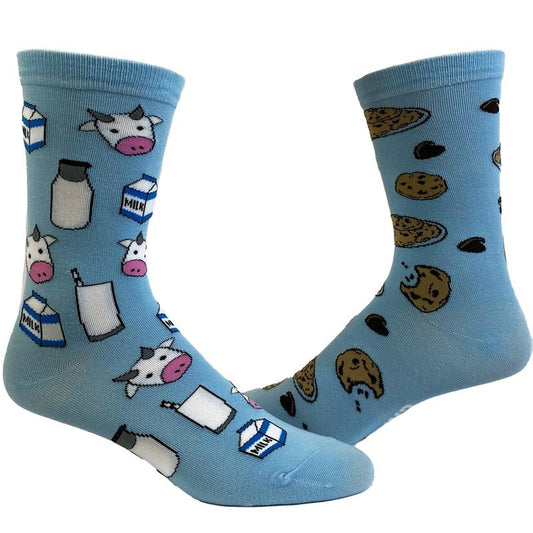 Women's Milk And Cookies Socks Funny Dessert Snack Graphic Novelty Footwear Funny Graphic Socks Comfortable Fitted Spandex Cotton