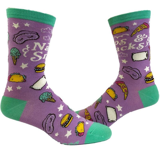 Women's Naps And Snacks Socks Funny Tacos Pizza Sleep Lazy Graphic Novelty Footwear Funny Graphic Socks Comfortable Fitted Spandex Cotton