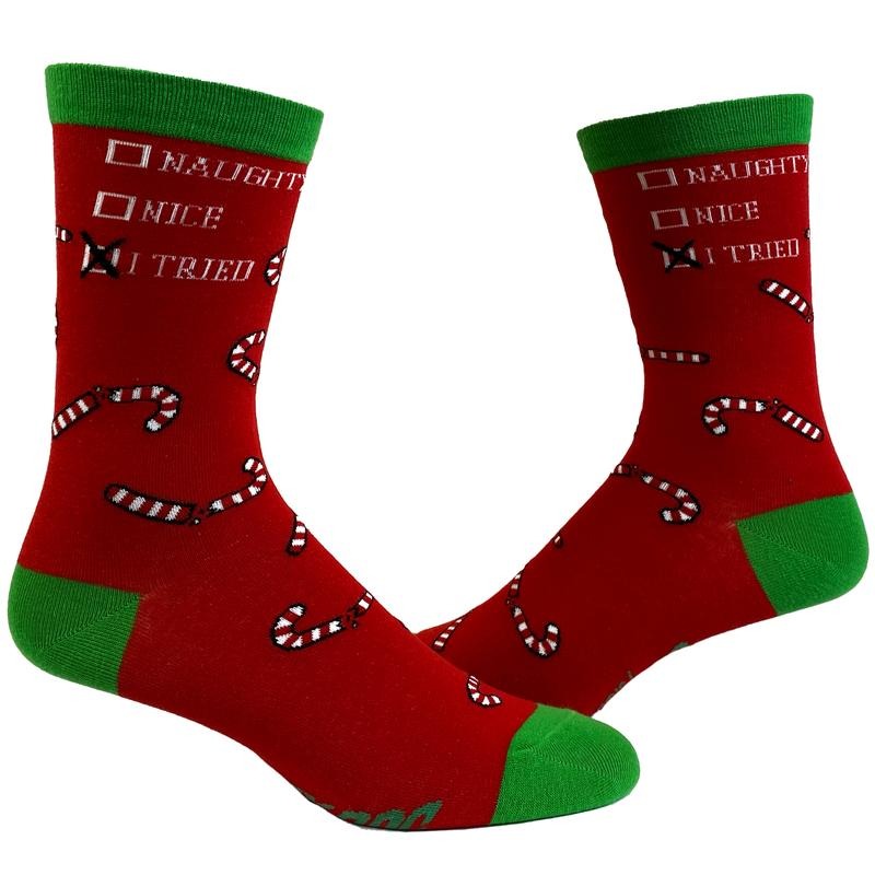 Women's Naughty Nice I Tried Socks Funny Christmas List Good Bad Graphic Footwear Funny Graphic Socks Comfortable Fitted...