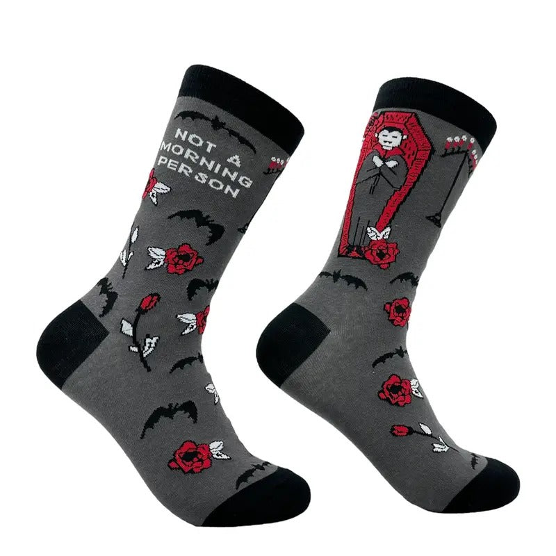 Women's Not A Morning Person Socks Funny Sarcastic Vampire Graphic Footwear Funny Graphic Socks Comfortable Fitted...