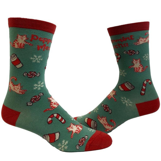 Women's Peppurrmint Meowcha Socks Funny Pet Cat Kitty Animal Lover Christmas Coffee Mocha Footwear Funny Graphic Socks Comfortable Fitted Spandex Cotton