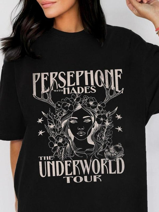 Women's Persephone & The Goddess Underworld Tour Graphic Round Neck Tee, Vintage Trendy Casual Figure Graphic Short Sleeve T-shirt for Daily Wear, Ladies Summer Outfit
