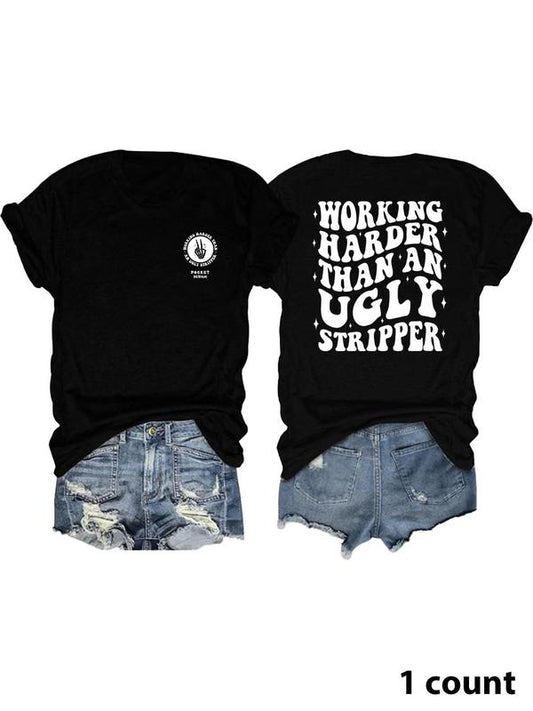 Women's Plain Round Neck Graphic Tee, Vintage Trendy Casual Short Sleeve T-shirt for Daily Wear, Ladies Summer Outfitstyle{n002}4