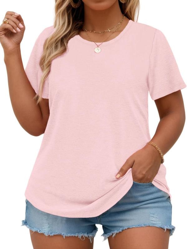 Women's Plain Round Neck Tee, Casual Short Sleeve Crew Neck T-Shirt for Summer, Fashion Women's Top for Daily Wear...