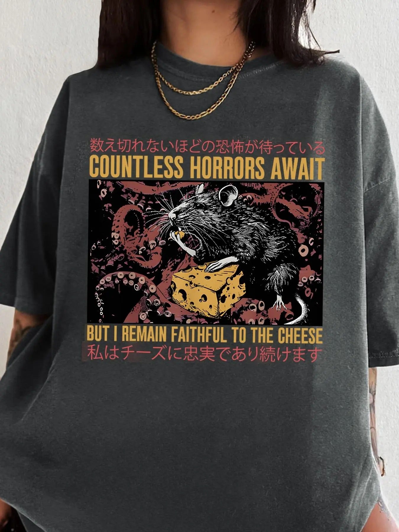 Women's Rat & Cheese Print Round Neck Tee, Fashion Casual Half Sleeve  T-shirt for Daily Holiday Vacation Outdoor Wear,...