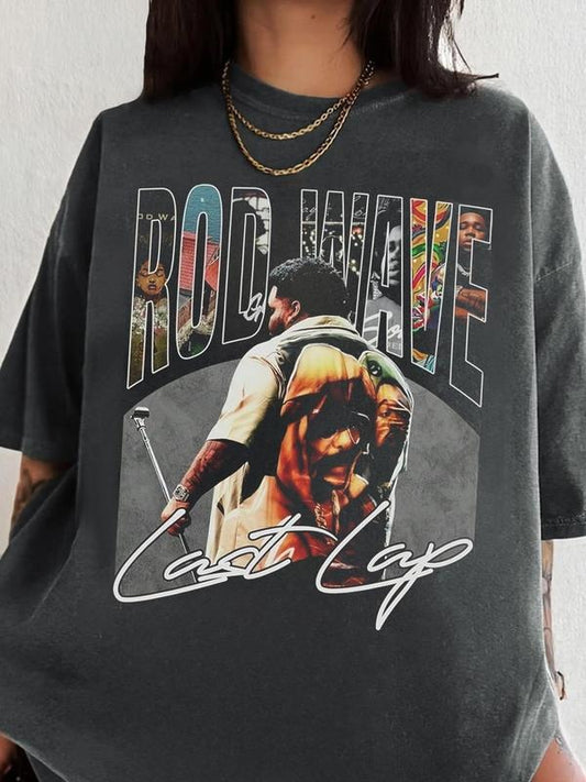 Women's Rod Wave Graphic Print Round Neck Tee, Fashion Casual Short Sleeve T-shirt, Ladies Summer Clothes for Daily Wear, Top