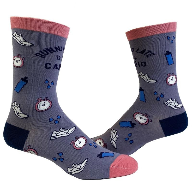 Women's Running Late Is My Cardio Socks Funny Fitness On Time Graphic Novelty Footwear Funny Graphic Socks Comfortable...