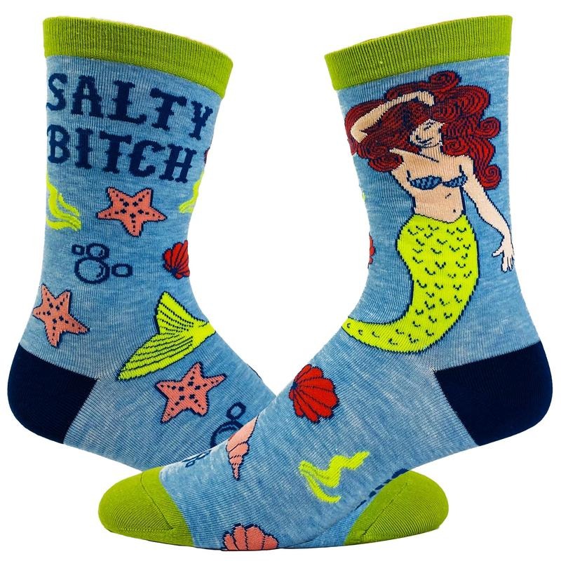 Women's Salty Bitch Socks Funny Mermaid Ocean Vacation Sea Hilarious Saying Footwear Funny Graphic Socks Comfortable...