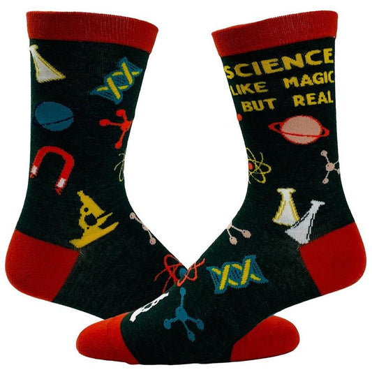 Women's Science Like Magic But Real Socks Funny Nerdy Chemistry Sarcastic Graphic Footwear Funny Graphic Socks Comfortable Fitted Spandex Cotton