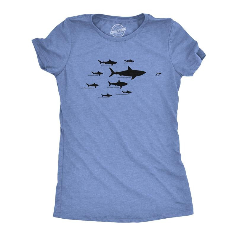 Women's Shark Hierarchy Chart T Shirt Funny Science Ocean Tee For Guys Funny Womens T Shirts Cute Slimming Top...