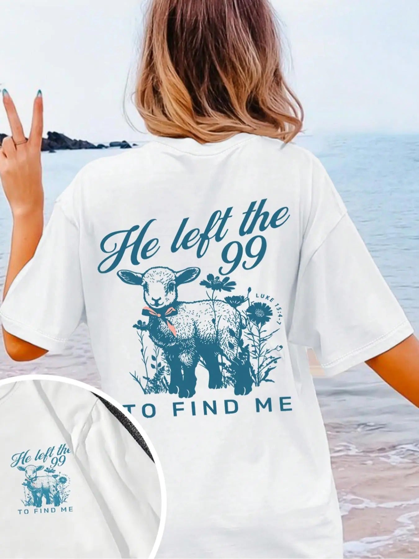 Women's Sheep & Plants Print Round Neck Tee, Fashion Casual Crew Neck T-Shirt for Daily Holiday Vacation Outdoor Wear,...