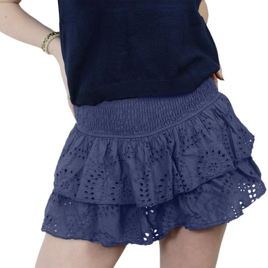 Women's Shirred Mini Skirt A-Line Pointelle High Waist Layered Ruffle Skirt for Summer Party Club Lady Womenswear
