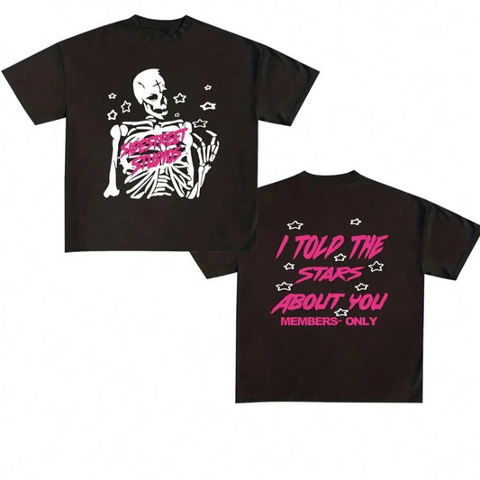 Women's Skeleton & Letter Print Round Neck Graphic Tee, Halloween Vintage Trendy Casual Short Sleeve T-shirt for Daily Wear, Ladies All Seasons Outfit