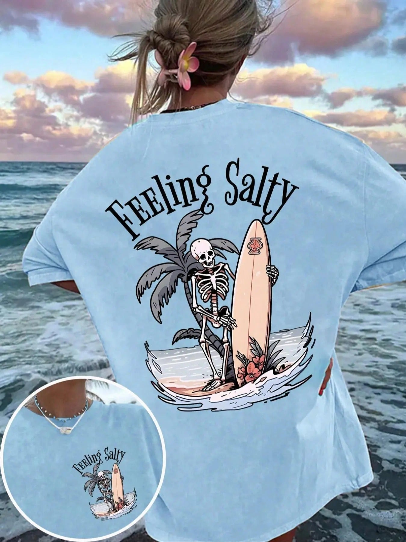 Women's Skeleton Print Round Neck Graphic Tee, Vintage Trendy Casual Drop Shoulder Half Sleeve T-shirt for Daily Wear,...