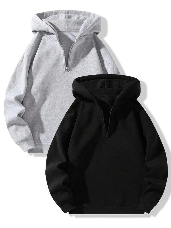 Women's Solid Color Zip Up Drop Shoulder Thermal Lined Hoodie, Casual Long Sleeve Hooded Sweatshirt for Fall & Winter,...