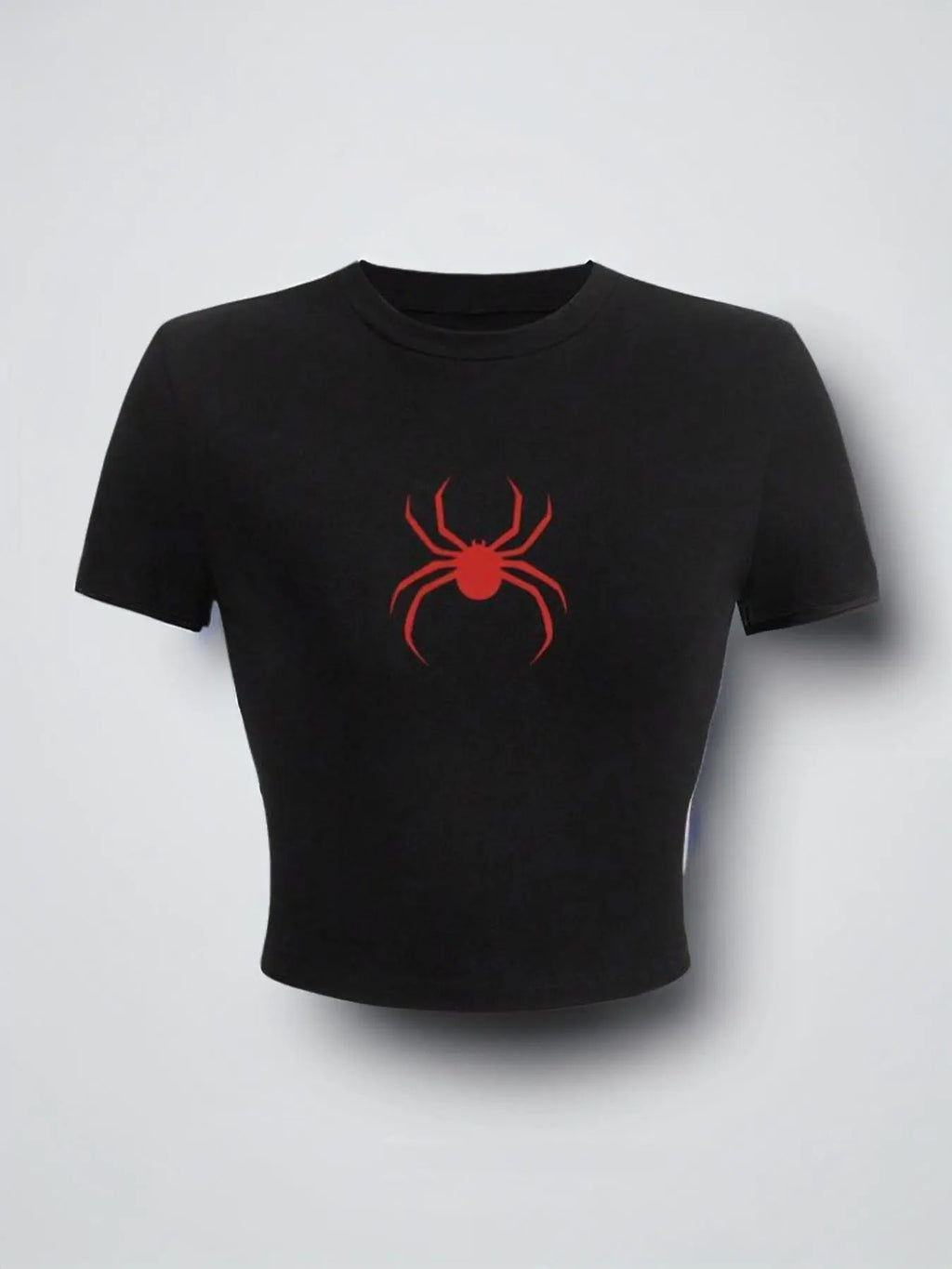 Women's Spider Graphic Print Crewneck Crop Baby Tee, Summer Clothes Women, Casual Street Short Sleeve T-shirt, Lady...