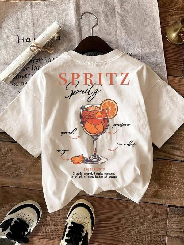 Women's Spirits Make Me Drink Graphic Round Neck Tee, Casual Short Sleeve T-shirt for Summer, Ladies Clothes for Daily Wear, Topstyle{n002}2