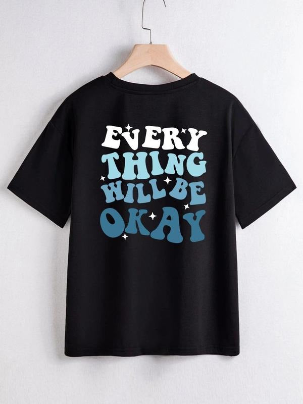 Women's Streetwear Letter Print Short Sleeve Crewneck Fitted T-shirt, Summer Clothes Women, Lady Casual Graphic Comfort Round Neck Tee for Summer, Women's Top for Daily Wear, Womenswear