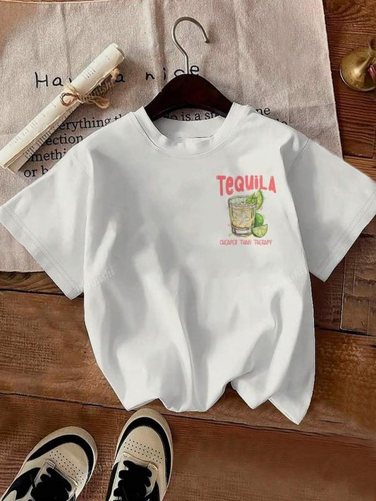 Women's Tequila Drink Round Neck Graphic Tee, Casual Short Sleeve Crew Neck T-Shirt for Summer, Fashion Women's Top for Daily Wear